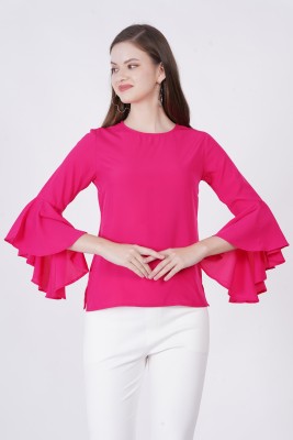 MINGLAY Casual Solid Women Pink Top