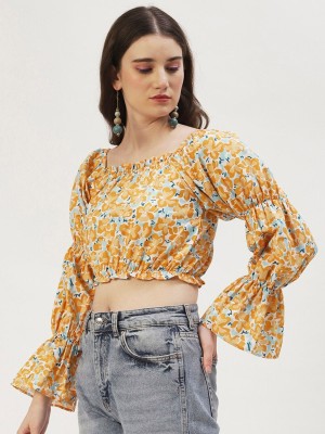 Dressberry Casual Floral Print Women Yellow, Blue Top