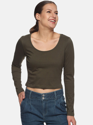 ShopGlobal Casual Solid Women Dark Green Top