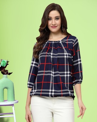 HASMI TRENDZ Casual Printed Women Dark Blue, Red, White Top