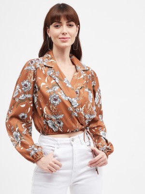 HARPA Casual Floral Print Women Brown Top