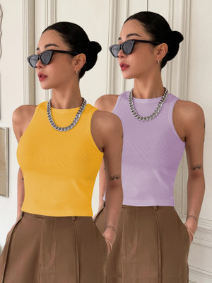 METRONAUT Casual Self Design Women Yellow, Purple Top