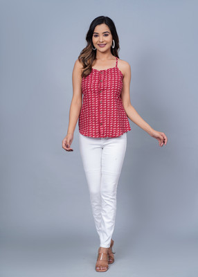 SuriAttires Party Self Design Women Red Top