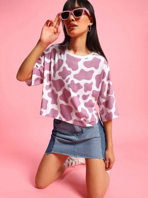 BEWAKOOF Casual Printed Women White, Pink Top