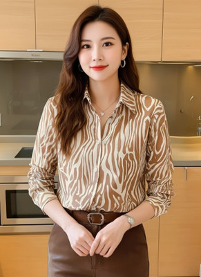 Leriya Fashion Casual Printed Women Brown Top