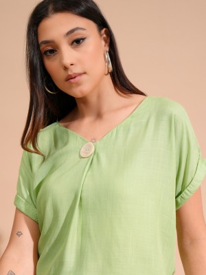 Tokyo Talkies Casual Solid Women Green Top