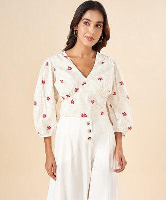 Akkriti by Pantaloons Casual Solid Women Pink, White Top