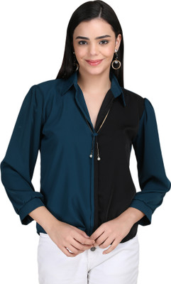 KalvinClo Casual Solid Women Blue, Black Top