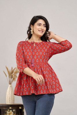 METRONAUT Casual Floral Print Women Red, Multicolor Top