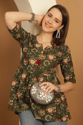 Merira Casual Printed Women Green Top