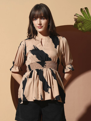 ZWERLON Casual Printed Women Beige Top