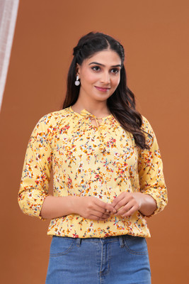 TRUSTED ENTERPRISES Casual Printed Women Yellow Top