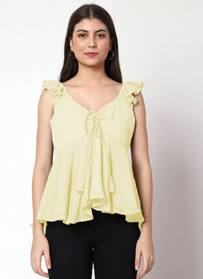 Prettify Casual Self Design Women Light Green Top
