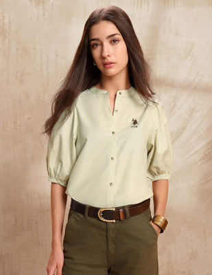 U.S. POLO ASSN. Casual Solid Women Pink Top