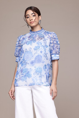 aarke Ritu Kumar Casual Floral Print Women Blue Top