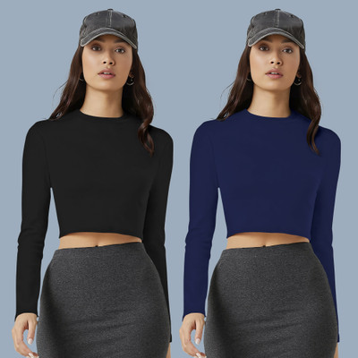 Maheshvi Casual Solid Women Dark Blue Top