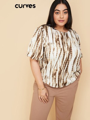 max Casual Printed Women Beige, Brown Top