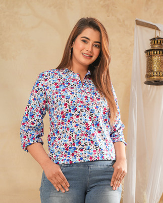 FASHION FALCON Casual Printed Women Multicolor, Green Top