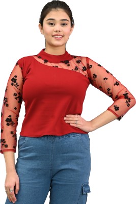 Denton Casual Self Design Women Red, Black Top