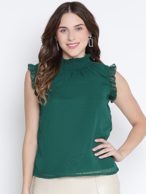 DRAAX fashions Casual Self Design Women Green Top