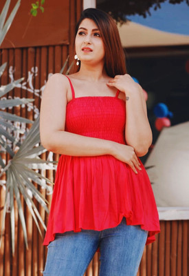 Kaircollection Casual Solid Women Red Top