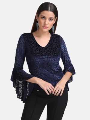 KAZO Casual Self Design Women Blue Top