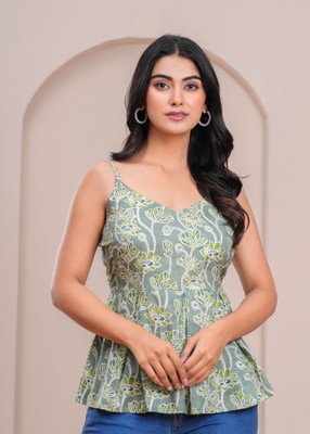 AKSHUNA Casual Printed Women Green Top