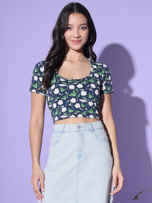 METRONAUT Casual Floral Print Women Blue Top