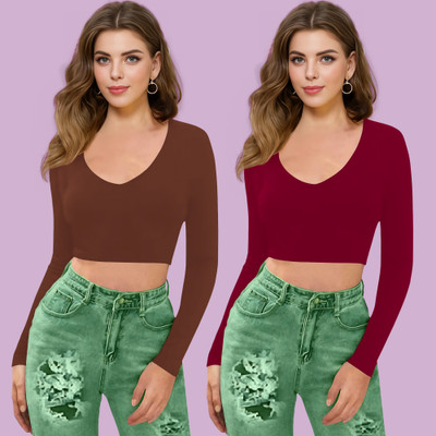 Dream Beauty Fashion Casual Solid Women Maroon Top