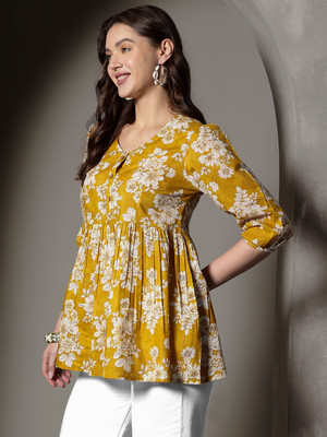 Janakdulari Creation Formal Printed Women Yellow Top