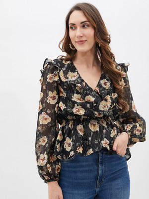 KIBO Casual Printed Women Black Top