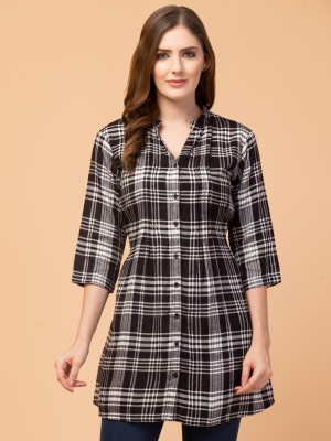 INUKA Casual Checkered Women Black Top