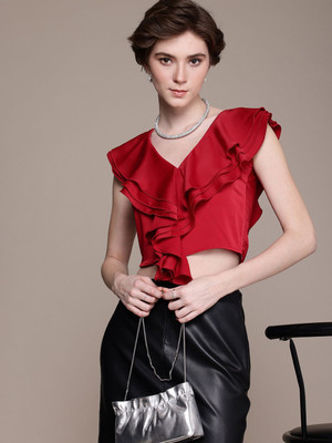 bebe Party Solid Women Red Top