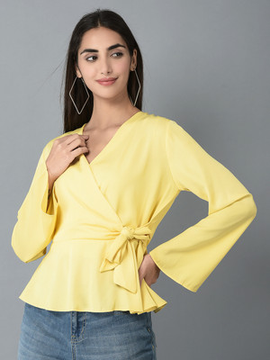 Canoe Casual Solid Women Yellow Top