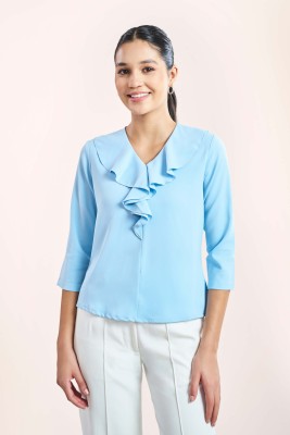 SALT ATTIRE Formal Solid Women Blue Top