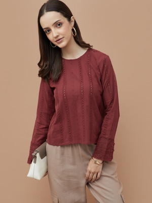 Fame Forever by Lifestyle Casual Self Design Women Maroon Top