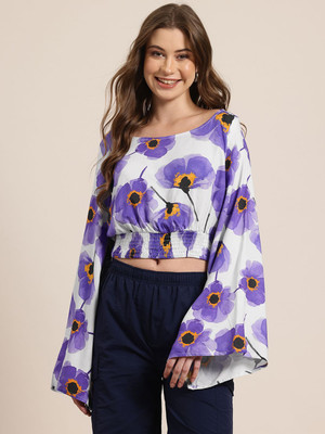 HERE&NOW Casual Printed Women Purple Top