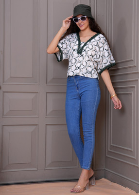 Highlight fashion export Casual Printed Women Green Top