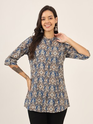 DIVENA Women Geometric Print A-line Kurta(Blue)