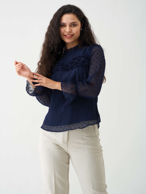 AASK Casual Self Design Women Dark Blue Top