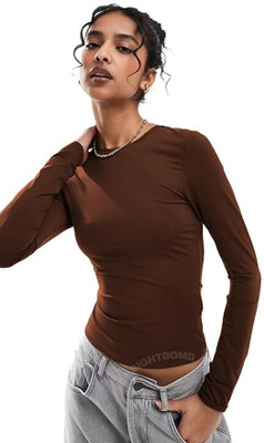 SIGHTBOMB Casual Solid Women Brown Top