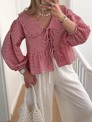 QUINTESSENTIALS Casual Checkered Women Red Top