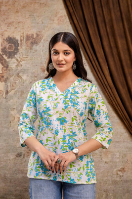 VASANT APPAREL Casual Floral Print Women Light Blue Top