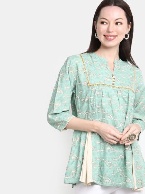 V-MART Casual Printed Women White, Gold, Light Green Top