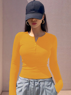 NAVYANKAA Casual Solid Women Yellow Top