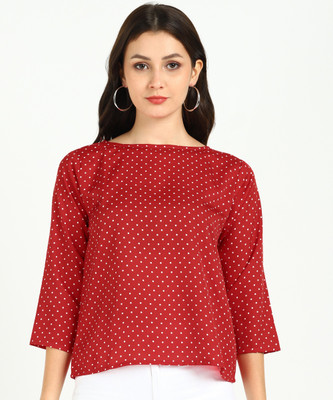 VAHSON Casual Floral Print, Geometric Print, Printed, Self Design Women Red Top