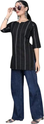 texpa Women Printed Straight Kurta(Black)