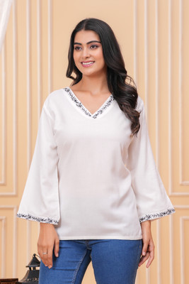 WEWOMA Casual Printed Women White Top