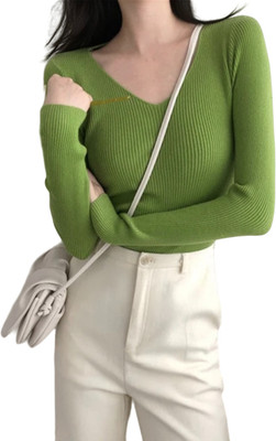 CRAMPLE Casual Self Design Women Light Green Top