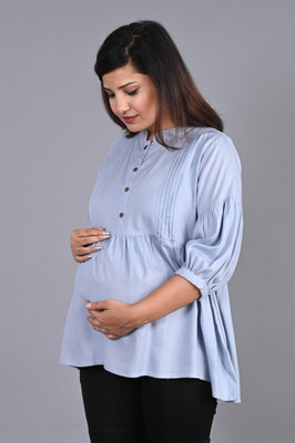 Mirjai Casual Solid Women Light Blue Top